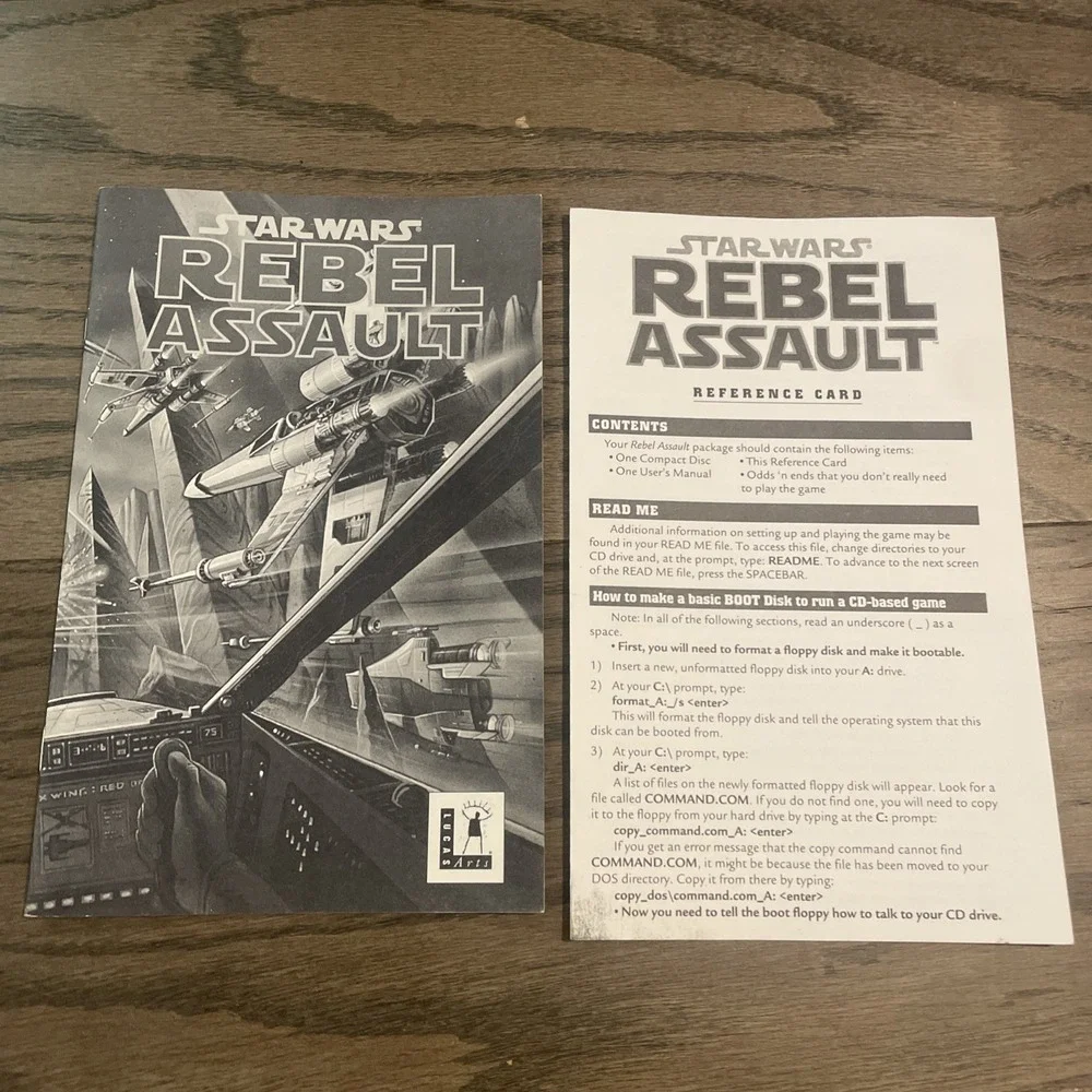 Original STAR WARS REBEL ASSAULT : Big Box Video Game‎ Manual & Reference Card